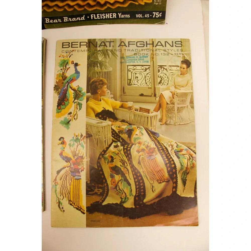 7 Vintage Afghan Crochet & Knitting Pattern Books Bernat McCall's Leisure Arts